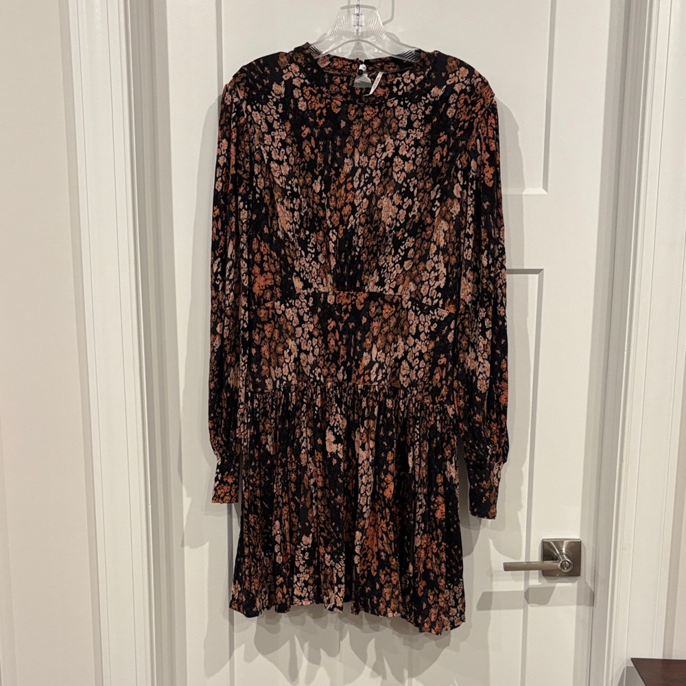 Free People Black and Pink Floral Long Sleeve Dress